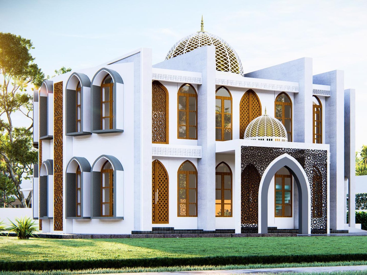 Masjidul Falah, Perinthalmanna &mdash; two-storey masjid with latticed dome